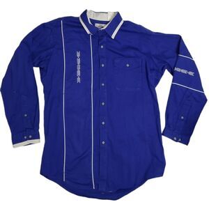 VINTAGE royal blue‎ embroidered south western button up brushpopper shirt 16 1/2